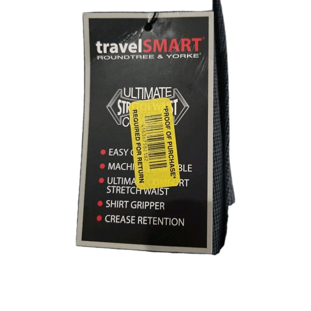 Mens  Travelsmart Dress Pants 40x32‎ Gray/ Blue Microcheck NWT Roundtree  York